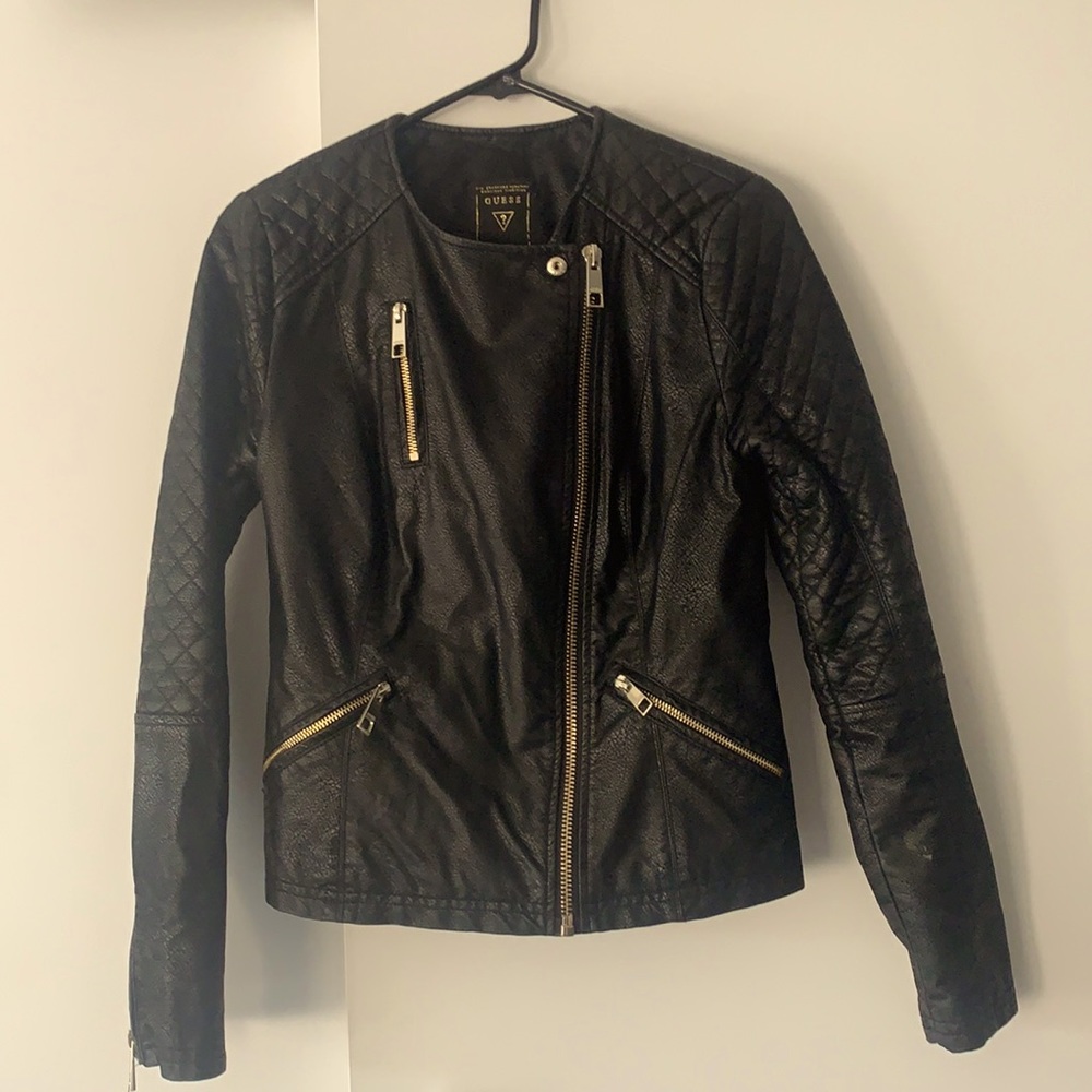 Guess Black Vegan Leather Moto Jacket